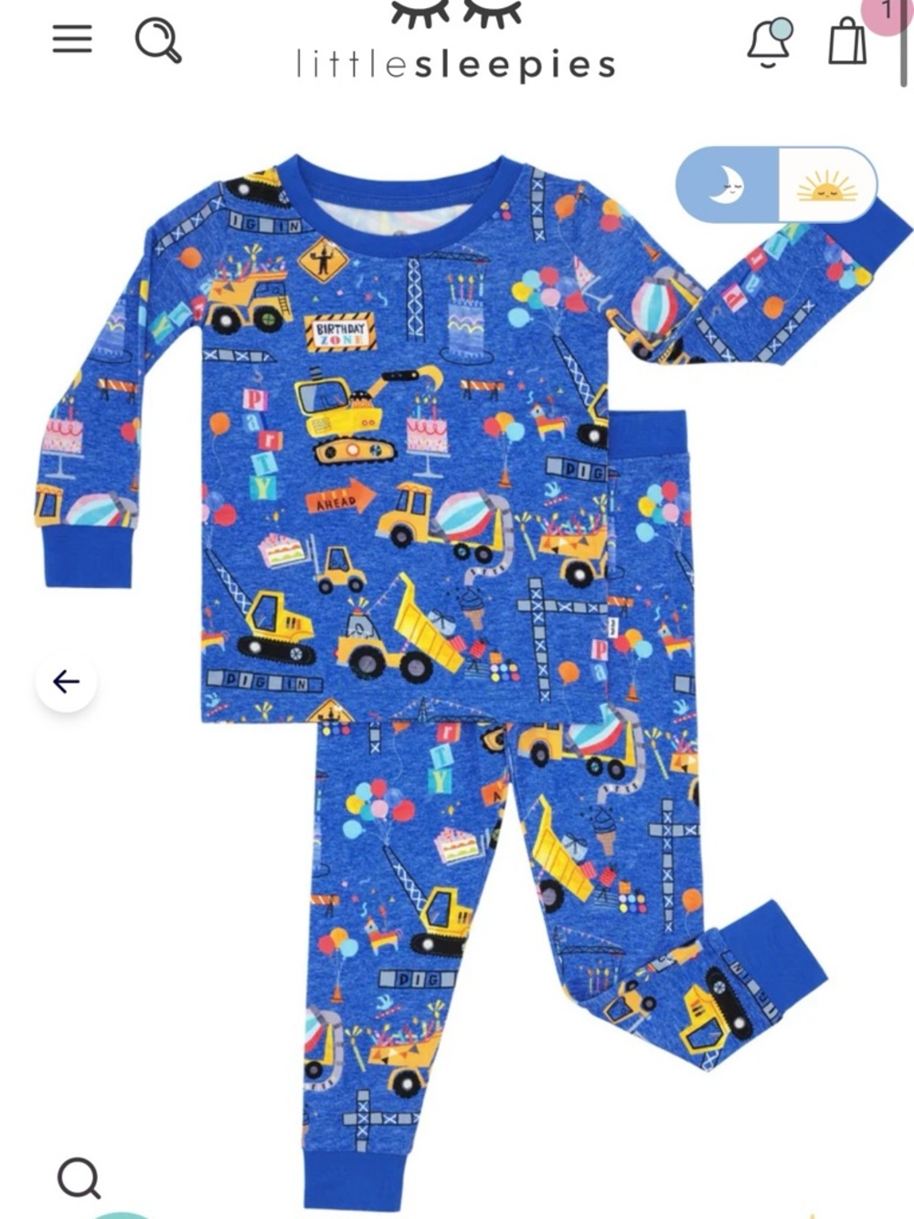 Little Sleepies Blue Construction Truck Kids Pajama Set 4T